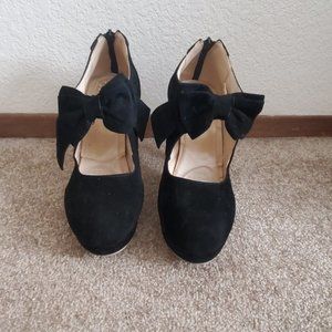 Black Suede Bow-tie Pumps